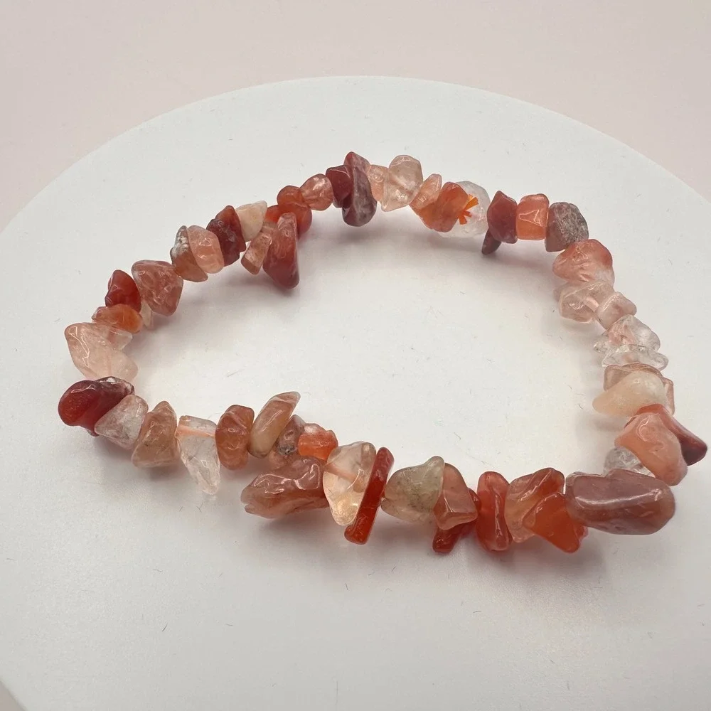 Vintage‎ 90s Carnelian Chip Beaded Stretch Bracelet Unisex Classic Jewelry